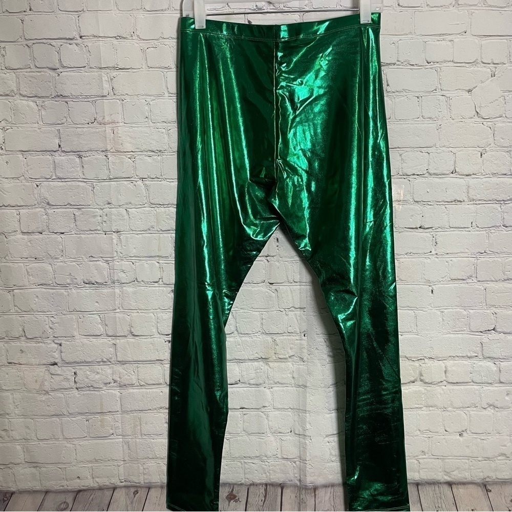 Metallic Speckle Green Legging Spandex Pants Size: Large